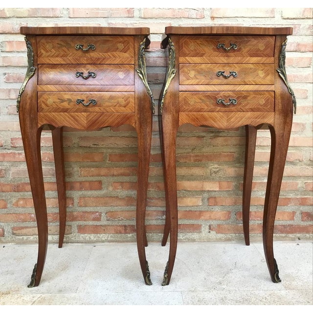 French Classic Louis VX style Marquetry Nightstands with Three Drawers, 1920s, Set of 2 For Sale - Image 15 of 15