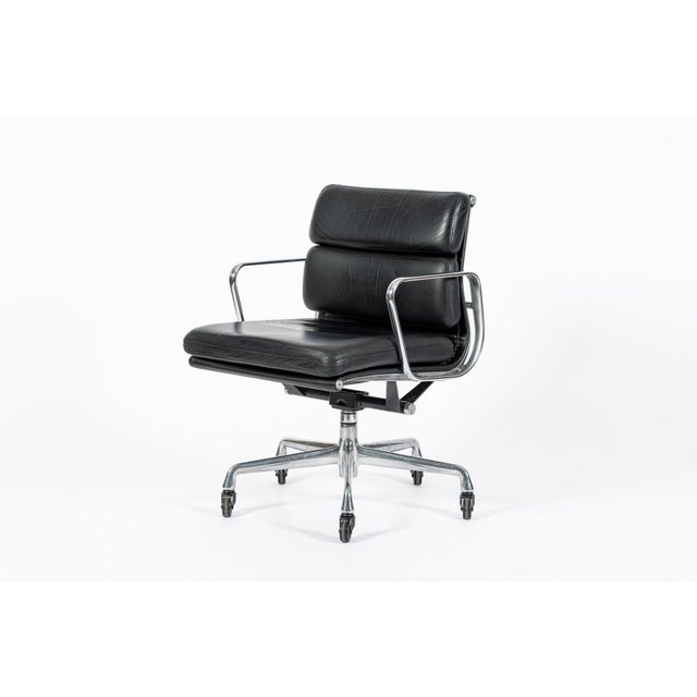 Mid-Century Modern Eames for Herman Miller Black Leather Desk Chair Soft Pad 2000s For Sale - Image 3 of 12
