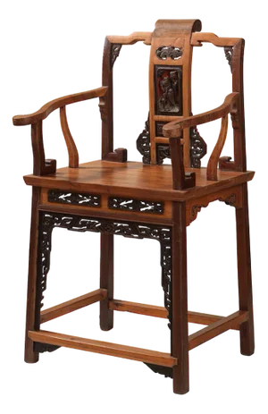 Ornate Armchair in Carved Elm, Zheijang, China