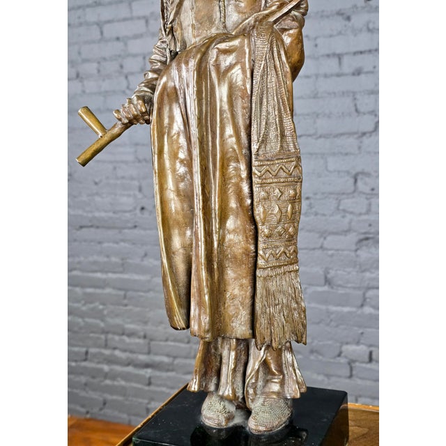 1910s Carl Kauba "Chief Wolf Robe" Patinated Bronze Sculpture on Marble Base For Sale - Image 5 of 13