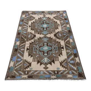 1960 2'9"x4'6" Coffee Brown Vintage Afghan Baluch Hand Knotted Pure Wool Oriental Rug For Sale