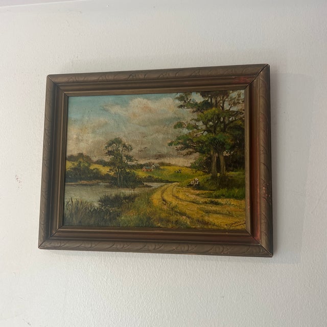 Paint 20th Century European School Oil on Board by r.h. Crachler Depicting Bucolic Landscape Signed Framed For Sale - Image 7 of 8