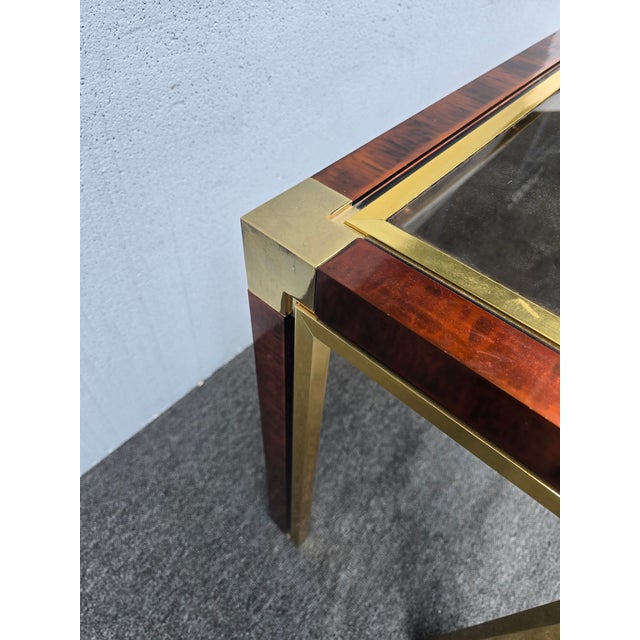 Vintage Mid Century Faux Tortoise Shell Side Console Table & Brass Lined Frame For Sale - Image 10 of 12