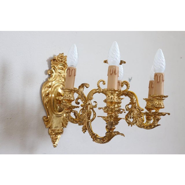 Sconces in Gilded Bronze with Five Bulbs Each, Set of 2 For Sale - Image 14 of 17