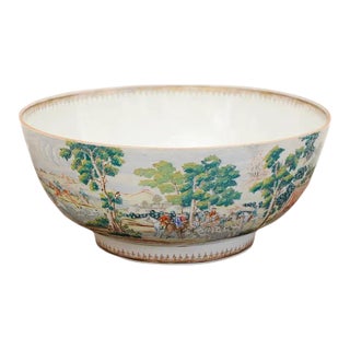 Extremely Rare 18th C. Chinese Export Large Porcelain Hunt Scene Punch Bowl C.1765 For Sale