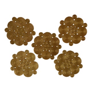 Vintage 1970's 'Series of Circles' Hand-Made Natural Fiber Placemats- Set of 5 For Sale