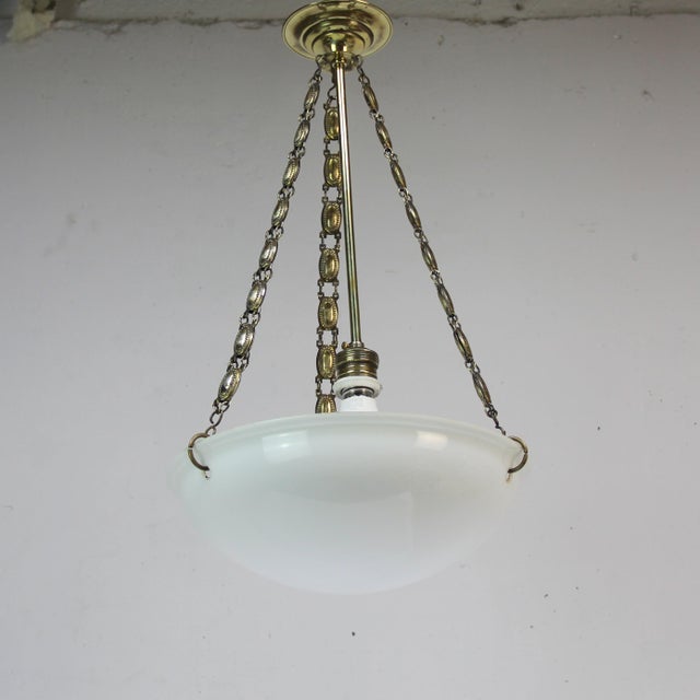 Art Deco Pendant Lamp in Opaline Glass, 1920s, in Very Good conditions. Designed 1920 to 1949 Up to 250V (Europe/UK...