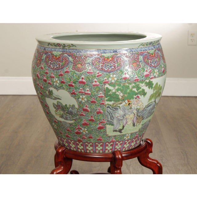 Wood Chinese Famille Verte Fishbowl Planter on Stand For Sale - Image 7 of 12