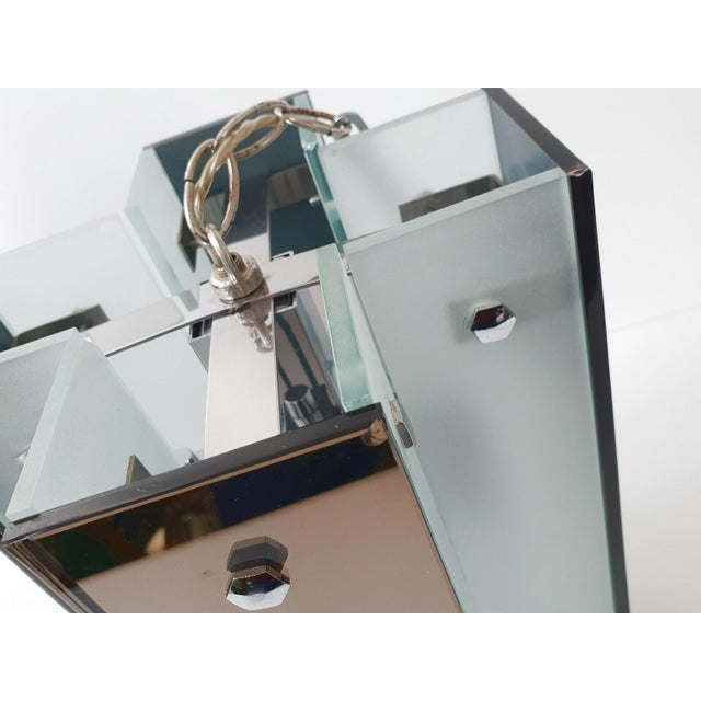 Glass Vintage Italian Glass and Mirrored Glass Chandelier from Fontana Arte, 1970s For Sale - Image 7 of 13