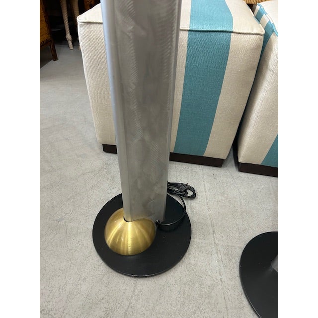 Late 20th Century Ron Rezek Signed Aluminum Torchier Floor Lamps, a Pair For Sale - Image 9 of 12