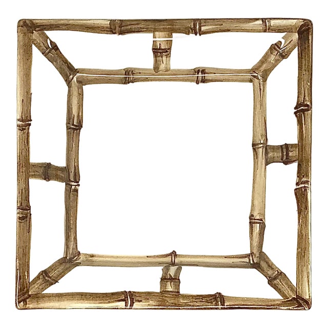 Fret Rim Tray — Italian Hand-Painted Ceramic, Bamboo Motif, Natural For Sale