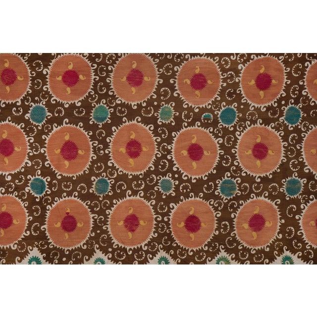 Large Terracotta Brown Suzani | Uzbek Tribal Embroidery Textile Wall Art 7'5'' X 11'6'' For Sale In New York - Image 6 of 14