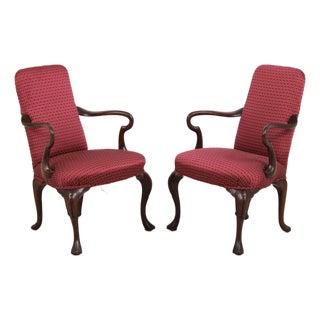 Pair of Antique Mahogany Open Arm Chairs For Sale