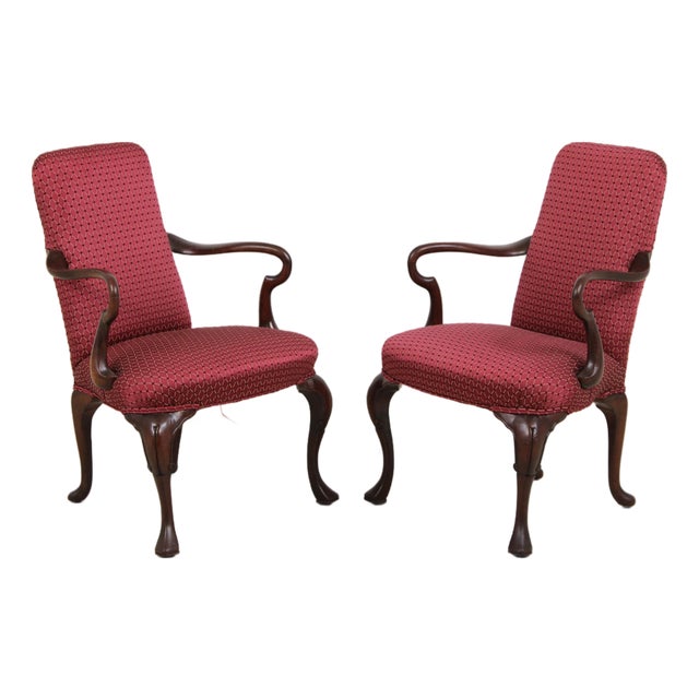 Pair of Antique Mahogany Open Arm Chairs For Sale