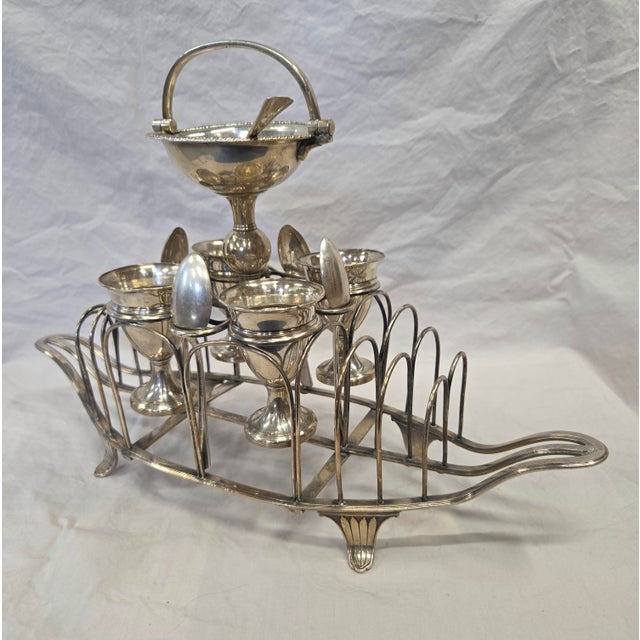 English Antique Sheffield Silverplate Toast Rack With Egg Cups, England, 19th Century For Sale - Image 3 of 18