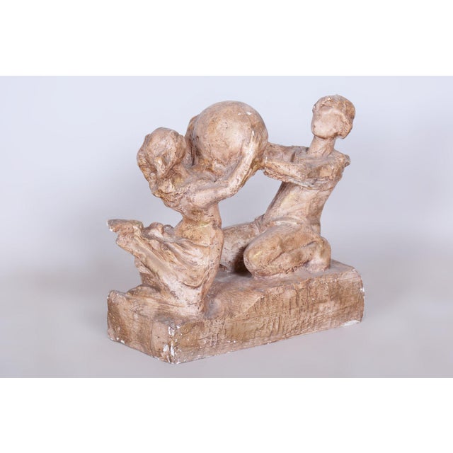Artist: Karel Hájek This charming Czechoslovak sculpture titled "Children with a Ball" comes from the artistic legacy of...