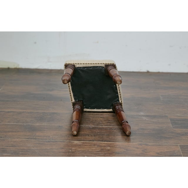 19th Century 19th Century English Petite Oak Stool with Unique Top and Linen Upholstery For Sale - Image 5 of 9