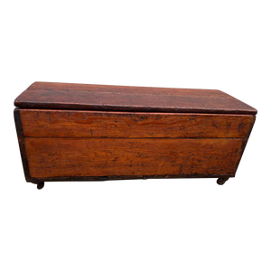 19th Century Antique Early American Style Tiger Oak Stool Box Trunk Chest