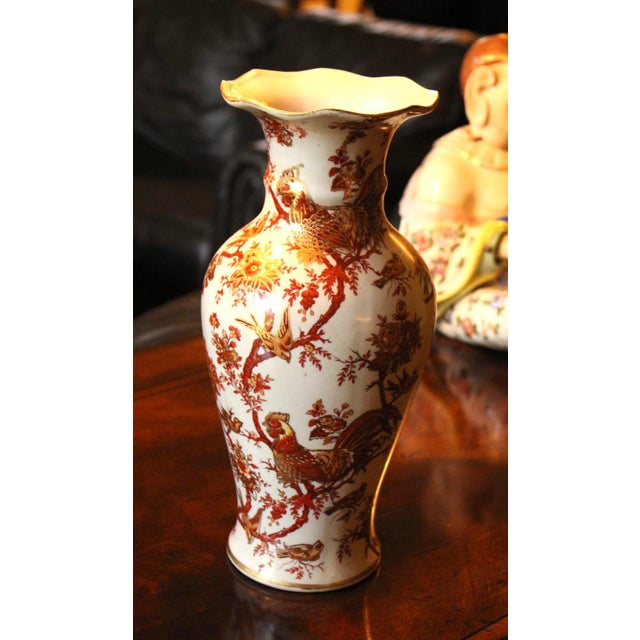 Ceramic VTG Mid Century Chinese Porcelain Vase, Hand Painted Roosters, 11.75" For Sale - Image 7 of 8