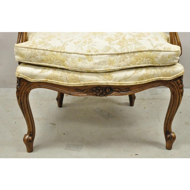 Wood Vintage Heritage French Country Louis XV Style Cane Back Fauteuil Arm Chair For Sale - Image 7 of 10