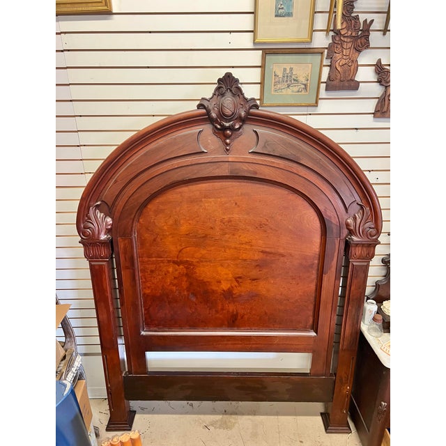 Solid hand carved Walnut wood and Burlwood bed. High back headboard Headboard: 65 1/2” x 6” x 89” tall. Footboard 63” x 8”...