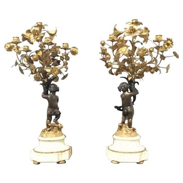 19th Century French Cast Bronze Putti Candelabras, Set of 2 For Sale - Image 9 of 9