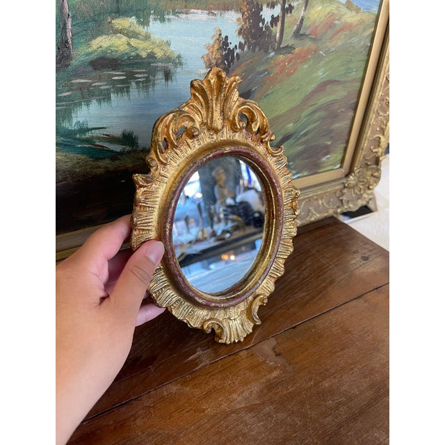 Rococo Vintage Italian Florentia Possibly Giltwood Rococo Style Wall Mirror, Hand Made in Italy For Sale - Image 3 of 11