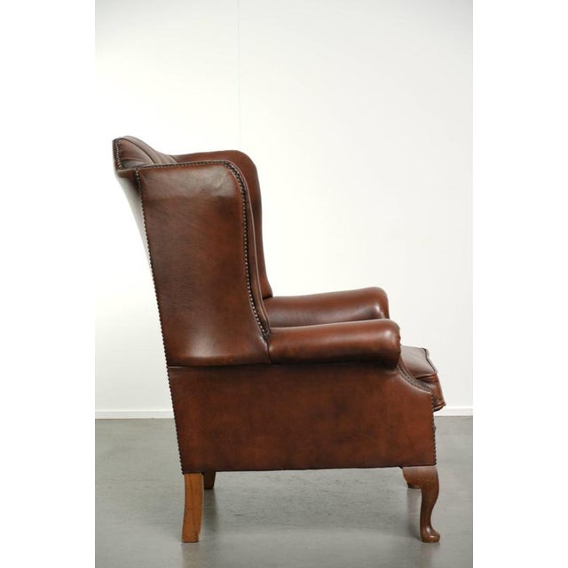 English Brown Cowhide Chesterfield Wing Lounge Chair For Sale - Image 3 of 13