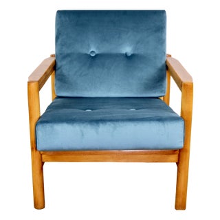 Vintage Lounge Chair in Sea Blue by Z. Bączyk For Sale