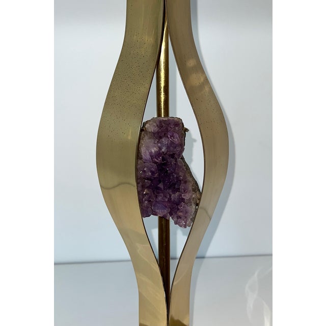 1970s Mid Century Modern Important sculptural brass lamp with an amethyst stone by Willy Daro For Sale - Image 12 of 12