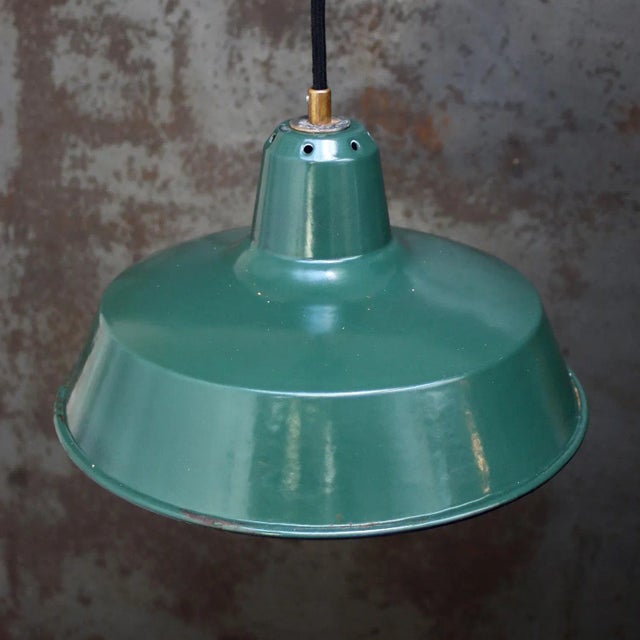 Industrial Vintage French Industrial Petrol Green Enamel Factory Pendant from Sammode For Sale - Image 3 of 5