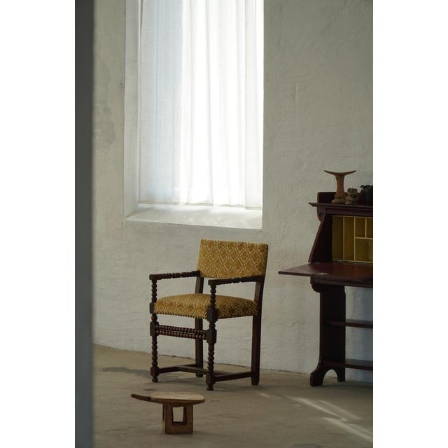 French Louis XIII Style Bobbin Armchair with Patterned Fabric, 1930s For Sale - Image 10 of 18