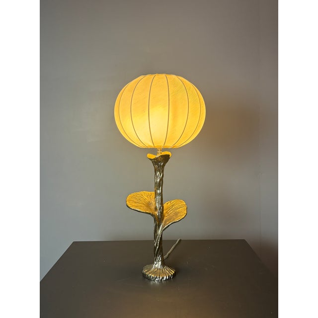 Custom made table lamp, 1970s with new cocoon fabric shade. The lamp has been rewired and refitted with a gorgeous steel...