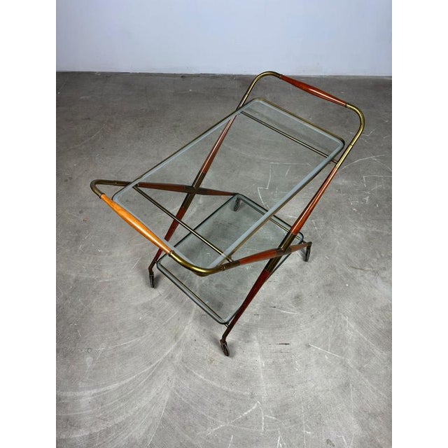 Mid-Century Rosewood and Brass Bar Cart in the style of Cesare Lacca, 1950s For Sale - Image 13 of 16