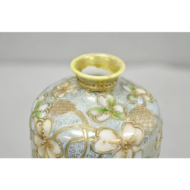 Antique Nippon Art Nouveau Hand Painted Gold Gilt Porcelain Small Cylinder Vase For Sale - Image 4 of 11