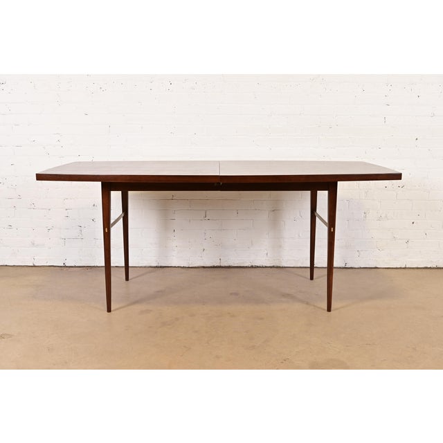 Wood Paul McCobb for Directional Mid-Century Modern Walnut and Brass Extension Dining Table, Newly Refinished For Sale - Image 7 of 14