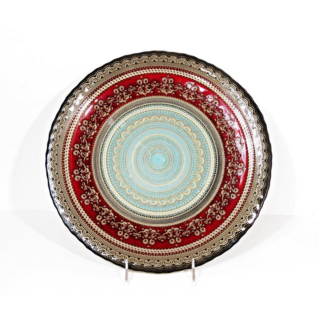 Large Turkish Gilded Glass Decorative Plate For Sale - Image 4 of 8