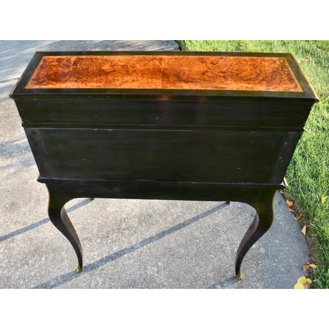 Antique French Walnut Desk Burl Brass Inlay Cylinder Roll Style Bureau Ormolu For Sale - Image 12 of 16
