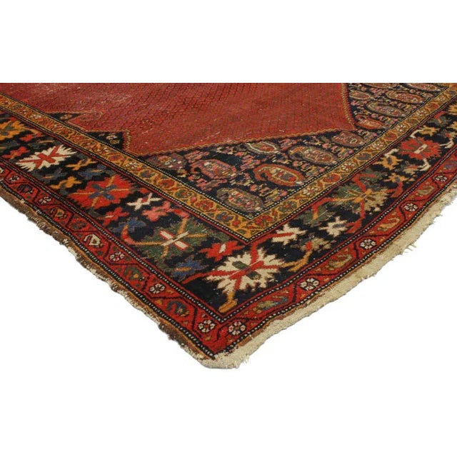 Distressed Antique Persian Malayer Gallery Rug, Hallway Runner 05'00 x 11'04. This hand-knotted wool distressed antique...
