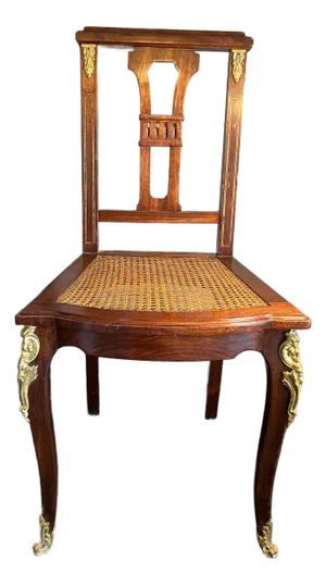 19th Century French Inlayed & Gilt Bronze Caned Single Accent Chair