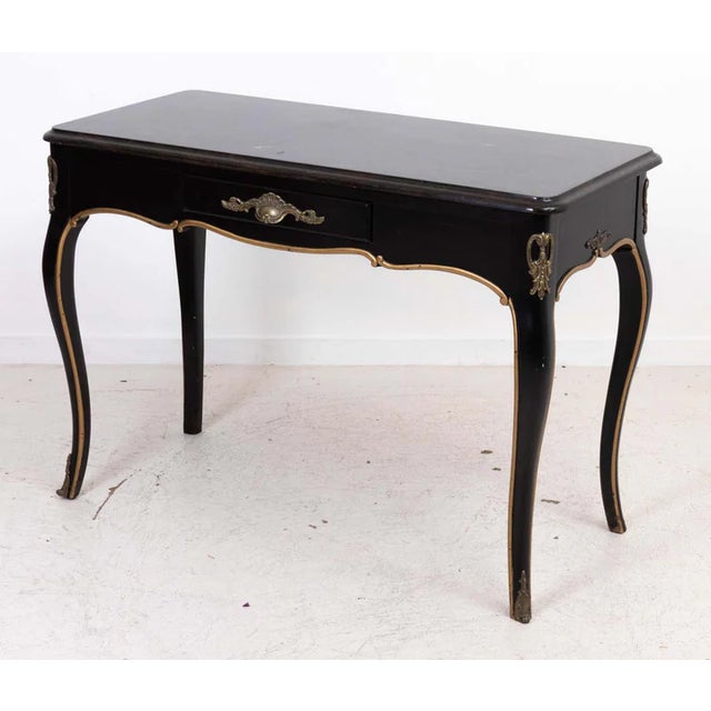 Regency Style Ebonized Marble Top Desk With Brass Mounts For Sale In New York - Image 6 of 8