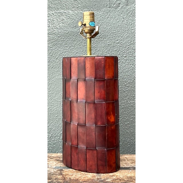 Late 20th Century Vintage Woven Leather Lamp For Sale - Image 5 of 12