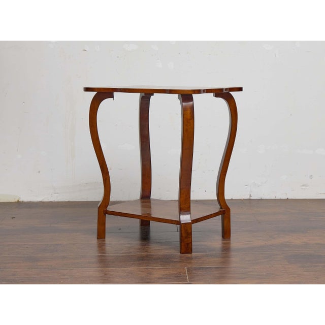 Wood Austrian Biedermeier 19th Century Walnut Side Table With Star Marquetry Top For Sale - Image 7 of 11