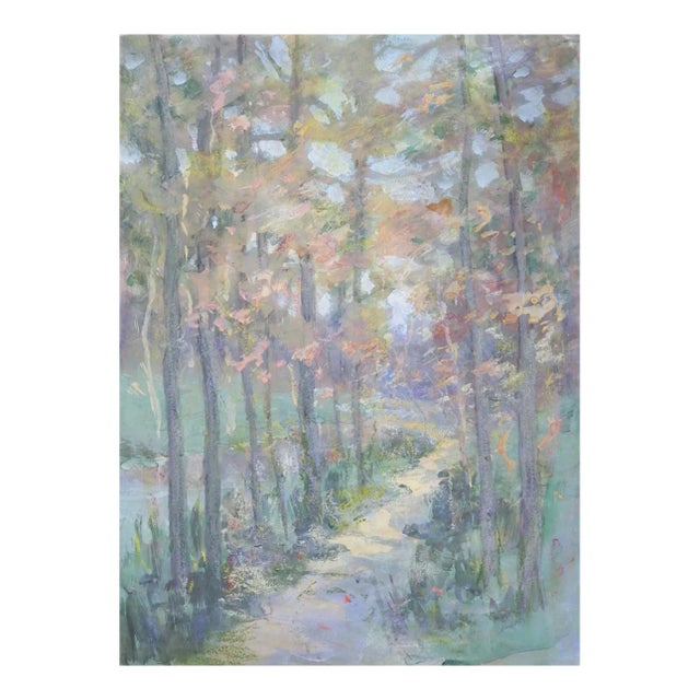 Late 19th Century Impressionist Forest Path Landscape Painting For Sale