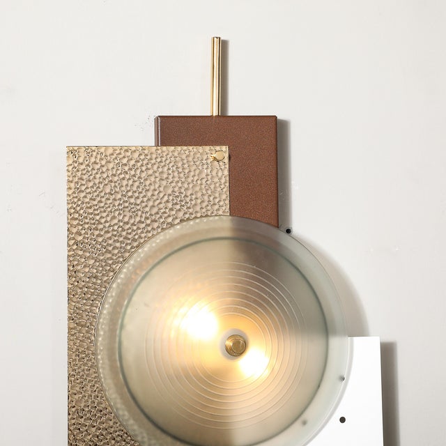 Metal Modern Brutalist Multi-Paneled Sconces in Bronze, Polished Brass & White Enamel For Sale - Image 7 of 17