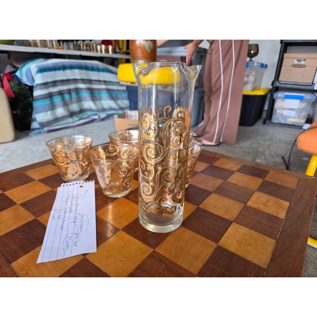 Baroque Late 20th Century Culver Glasses and Pitcher - Set of 5 For Sale - Image 3 of 4