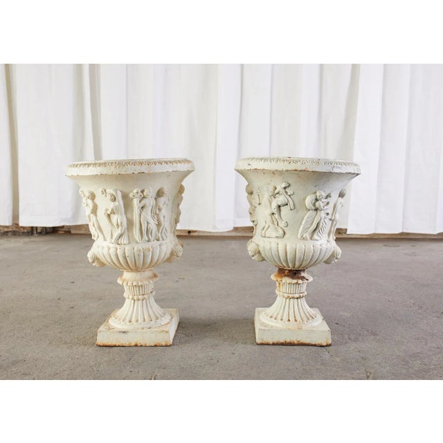 Early 20th Century English Neoclassical Style Iron Garden Urns - a Pair For Sale - Image 5 of 13