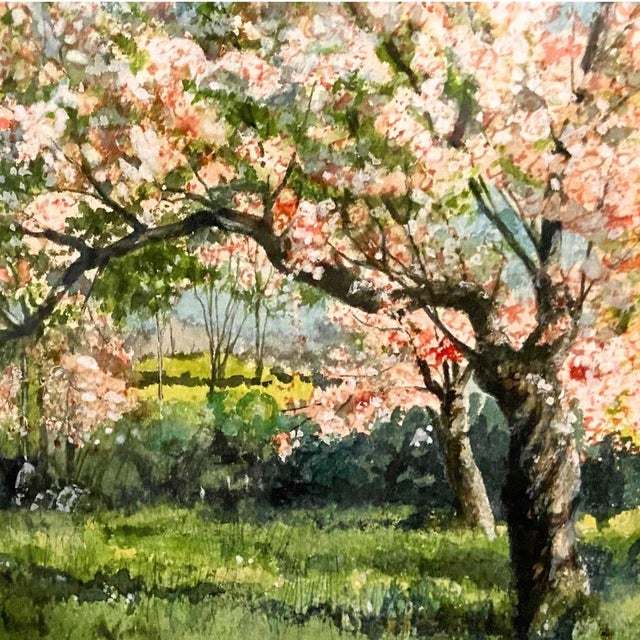 Charles 1970s Springtime Apple Trees a Watercolor and Gauche Painting by Charles T Haight, a Famous Interior Designer. For Sale - Image 4 of 7