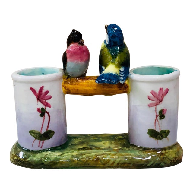 Majolica Double Vase With Birds Jerome Massier Fils, Circa 1900 For Sale
