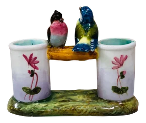 Majolica Double Vase With Birds Jerome Massier Fils, Circa 1900